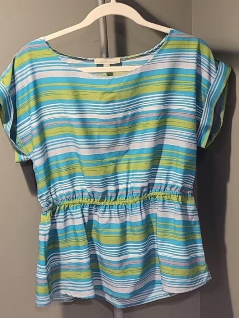 Banana Republic Women's Striped Blouse Cap Sleeves, Size Pl, Multicolor